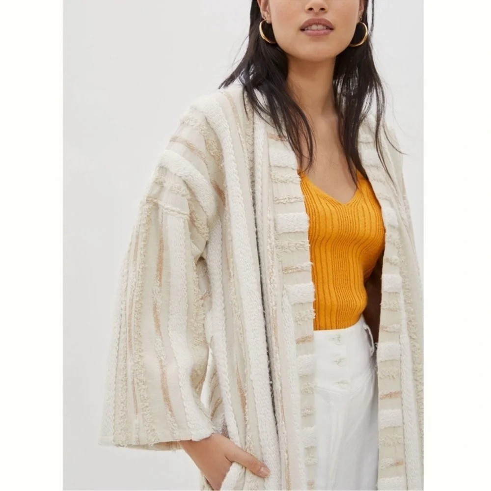 Anthropologie x Ollari Renee duster long open coat textured XL boho extra large